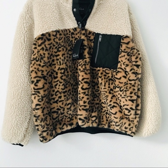 New! Rails Saga Faux Fur Sherpa Leopard Cheetah Pullover Plush Teddy Jacket - Picture 10 of 16